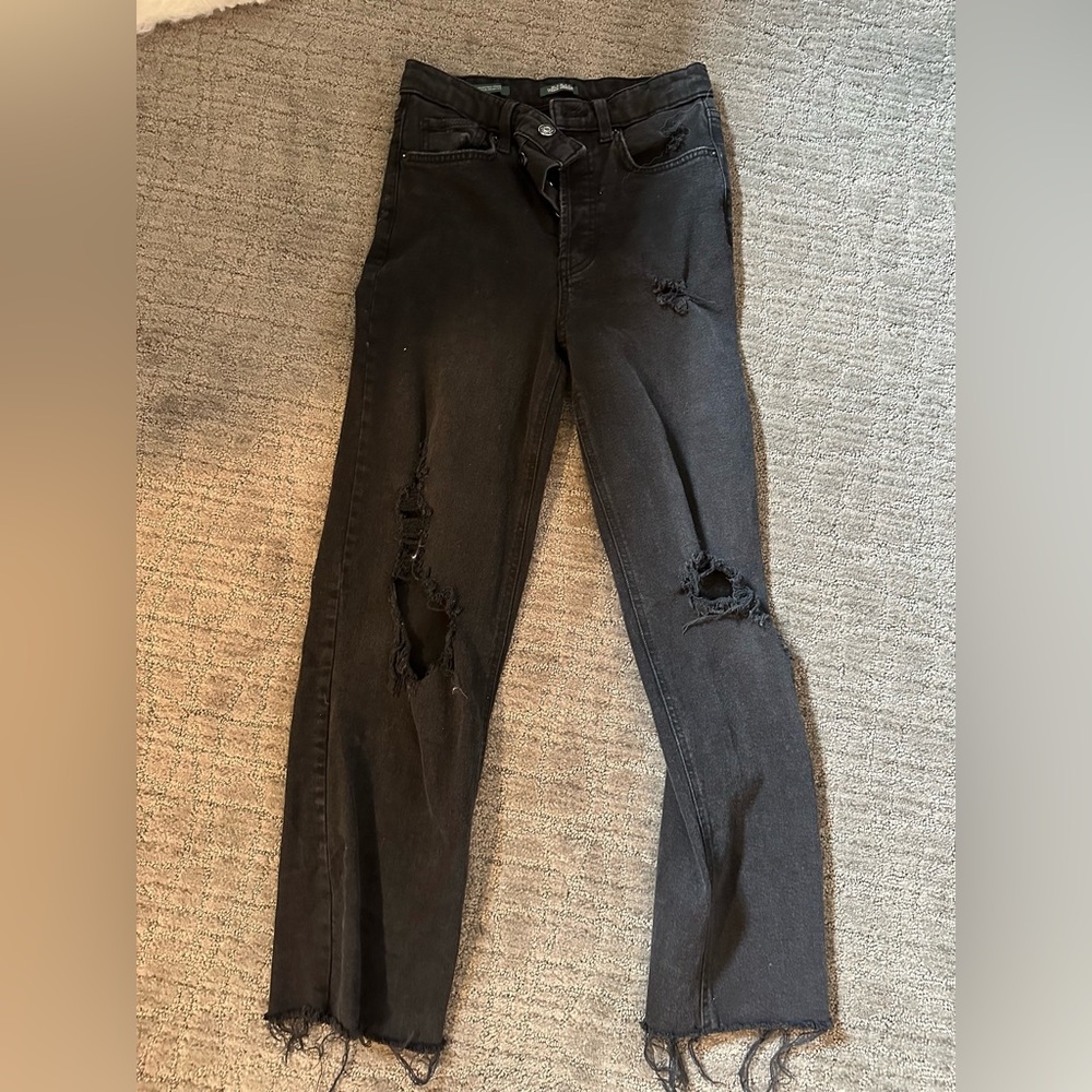 Black High Waist Straight Ripped Jeans